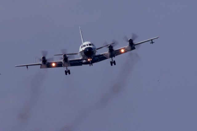 NOAA P-3 aircraft on approach to landing. Picture