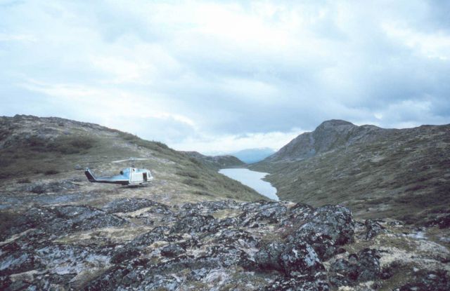 Near eastern end of Lake Iliamna conducting seismic monitoring studies. Picture