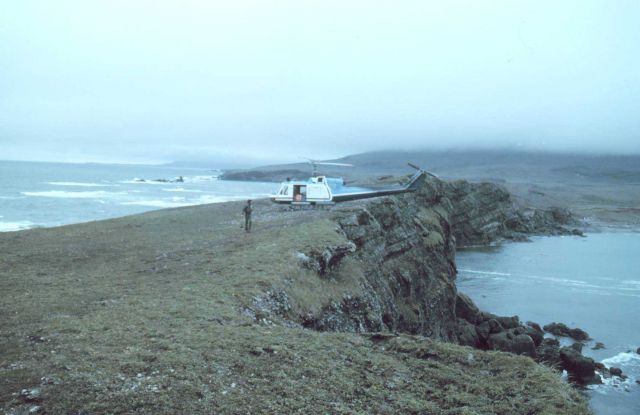 NOAA Bell UH-1M supporting seismic studies on the Alaska Peninsula in the vicinity of Pavlof Volcano. Picture