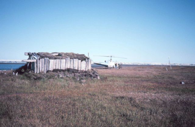 Explorer's hut on an island on the northwest coast of Canada in the Mackenzie River delta area. Picture