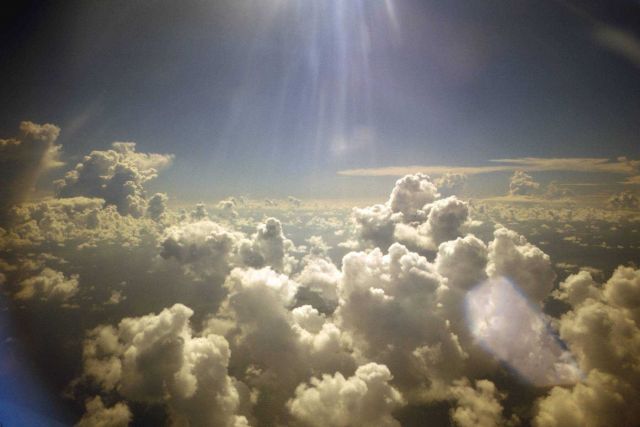 Glorious afternoon sun illuminating cumulus cloud tops in the tropical Atlantic. Picture