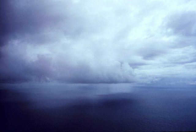 Rain squall over tropical Atlantic on a calm day. Picture