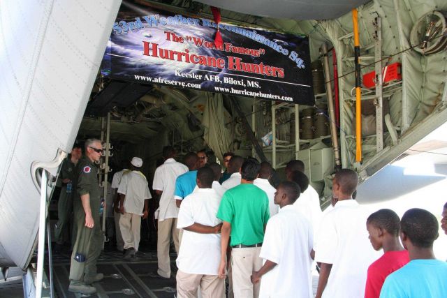 Some of the hundreds of visitors who toured the WC130-J Hurricane Hunter aircraft during its stop in Antigua in 2010 during a hurricane preparedness t Picture