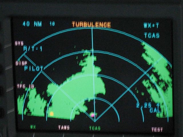 Turbulence warning as NOAA P-3 flies into heavy weather. Picture