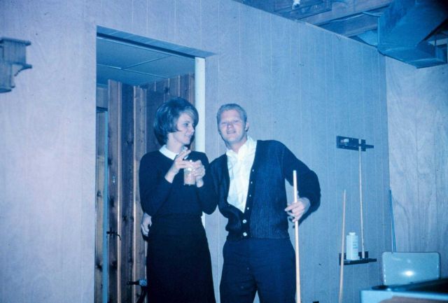 Larry McClure, radio operator, and friend at going away party for Roy Anderson Picture