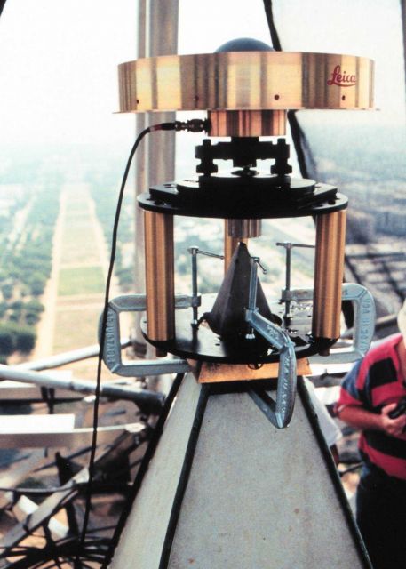 A Leica GPS receiver atop the Washington Monument. Picture