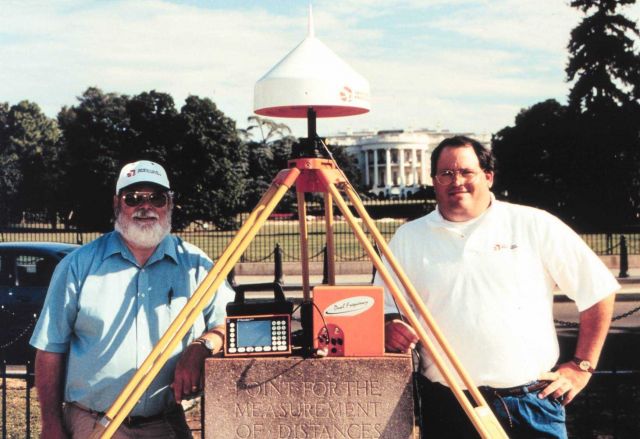 Ellis Veatch and Mike Nixon with a Spectra Precision Antenna atop the Zero Milestone of the Chesapeake and Ohio Canal Picture