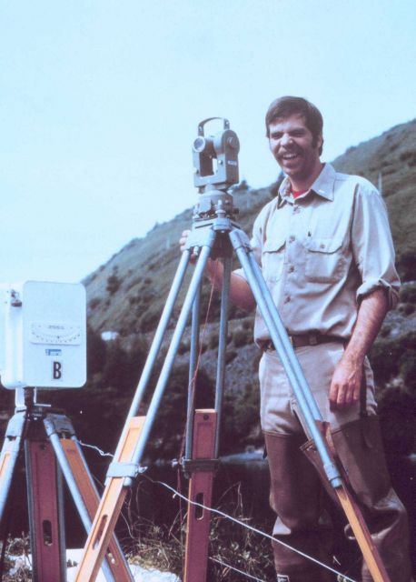 Lieutenant (j.g.) Grady Tuell observing horizontal angles with Wild T-2 Picture