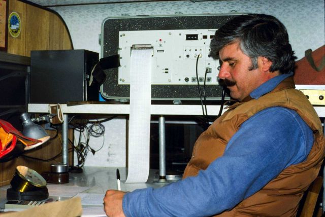 Richard Cohen recording astronomic observations with Wild T-4 Theodolite. Picture