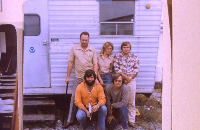 Leveling crew chief Anita Whitis with party chief Dan Frazier to left, Davey Crockett, and John Williams(left) and David ? (right) in front. Picture