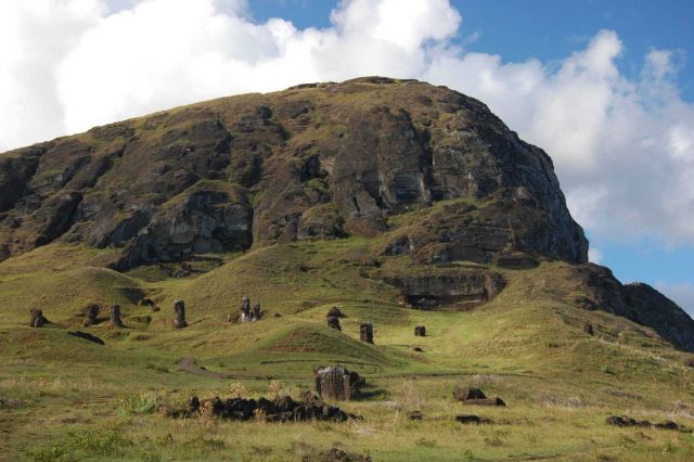 Moai at the Rano Raraku quarry, remnants of a collapsed civilization. Picture