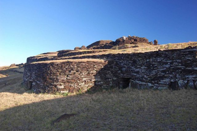Ancient stone dwellings on the interior of Easter Island Picture