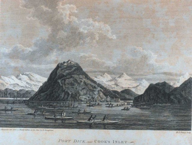 Coastal scene with native Americans at Port Dick on the Kenai Peninsula Picture