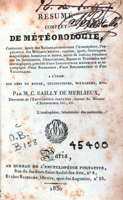 Title page of an early Nineteenth Century French work on meteorology -- 