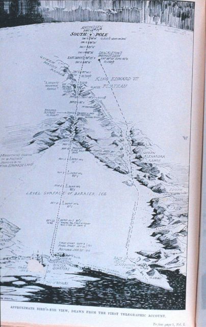 Route map showing the routes of Shackleton and Amundsen in the quest for the Picture