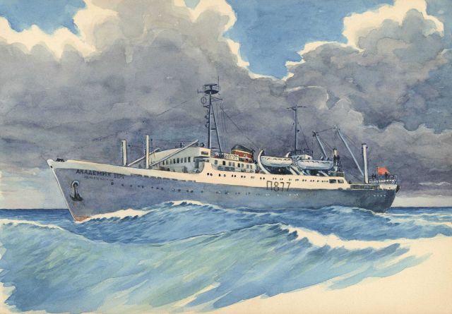 Research ship ZVEZDA SEVASTOPOLYA at sea. Picture