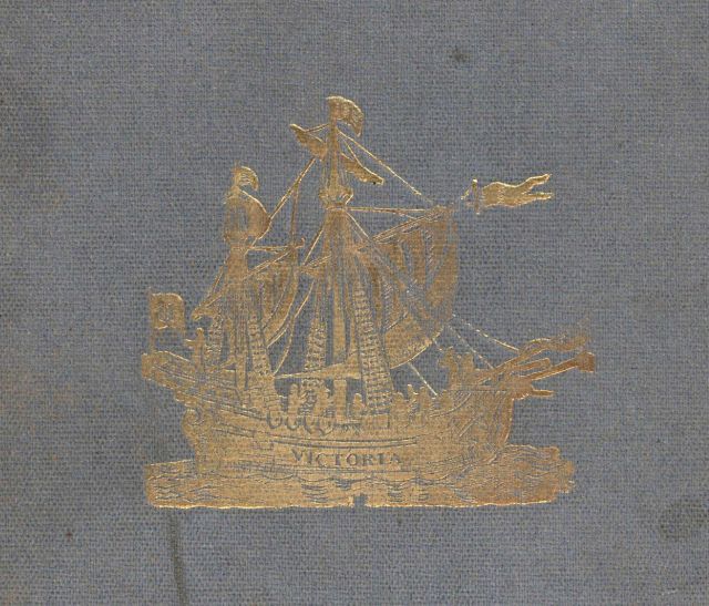 Image of Magellan's ship VICTORIA, embossed on cover of 
