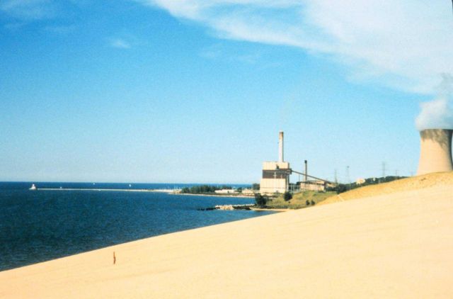 Looking east to electric power plant on the south shore of Lake Michigan Picture