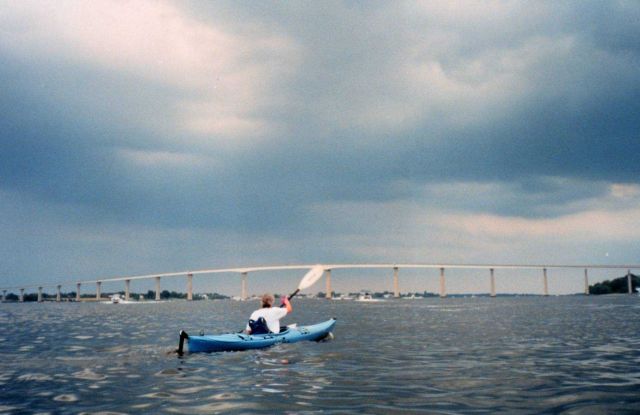 NWS employee Sarah Roy faces an onslaught of cabin cruisers and an impending storm as she nears the end of a 25-mile trek down the Patuxent River. Picture