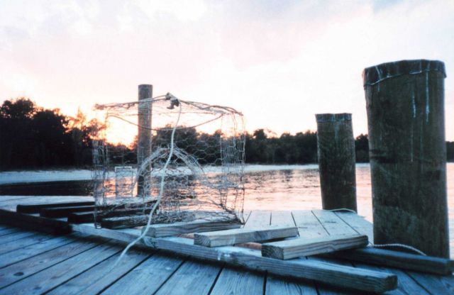 Crab pot on the dock at the end of the day Picture