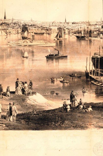 Center -left quarter detail of engraving of Portland Harbor Picture