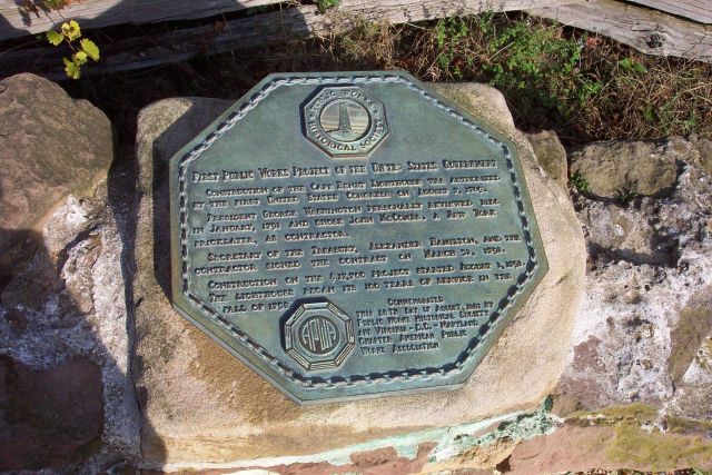 Plaque commemorating Old Cape Henry Lighthouse, the first public works project undertaken by the United States Government in 1791 and was completed in Picture