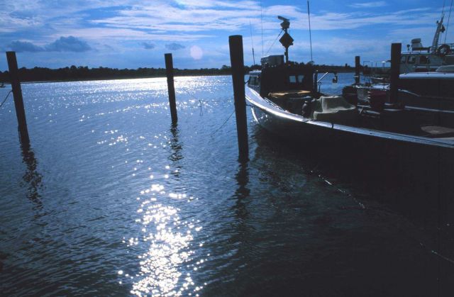 A commercial lobster boat tied up in the late afternoon sunshine Picture