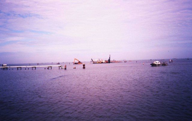 The Greenhill/East Timbalier dredge -- dredging in a channel to build new land for marsh habitat. Picture