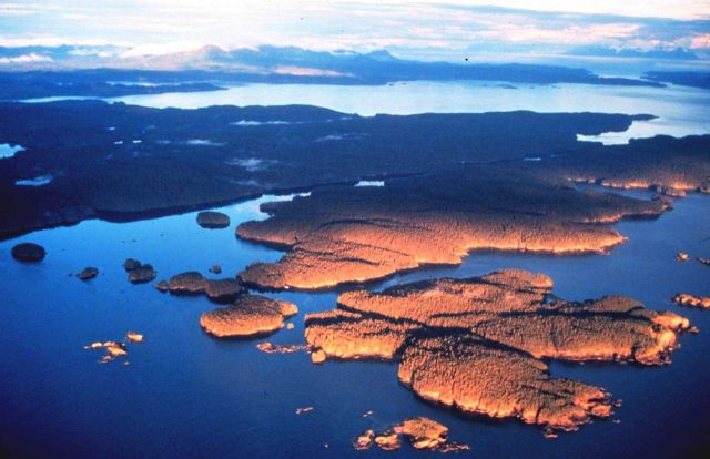 Late afternoon sun illuminates islands and mountains of Prince William Sound area Picture