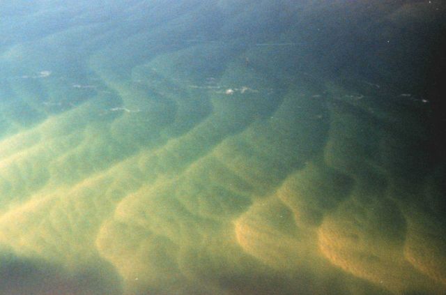 Giant sandwaves as seen from NOAA helicopter during SHOALS Lidar survey. Picture