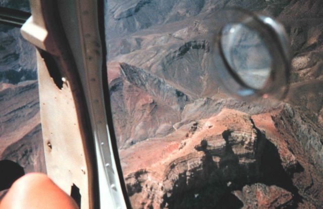 A helicopter eye's view of part of the Grand Canyon. Picture
