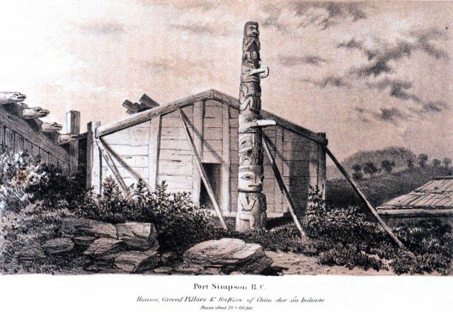 Native dwelling and totem pole at Port Simpson, British Columbia Picture