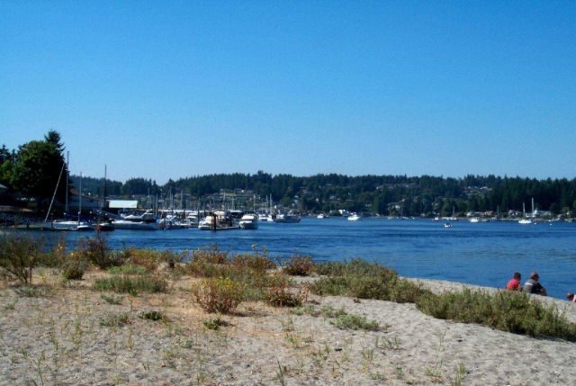 A view of the inside of Gig Harbor from the spit at the entrance to the harbor. Picture