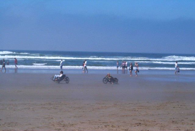 Riding rented trikes on the beach at Cannon Beach. Picture