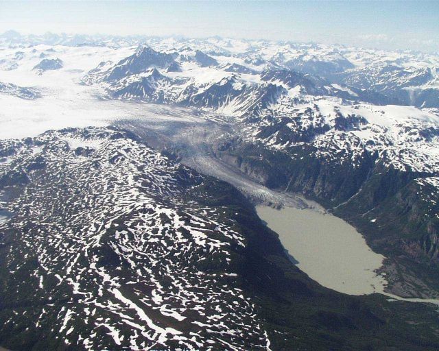 Aerial view of glacier and mountains Picture