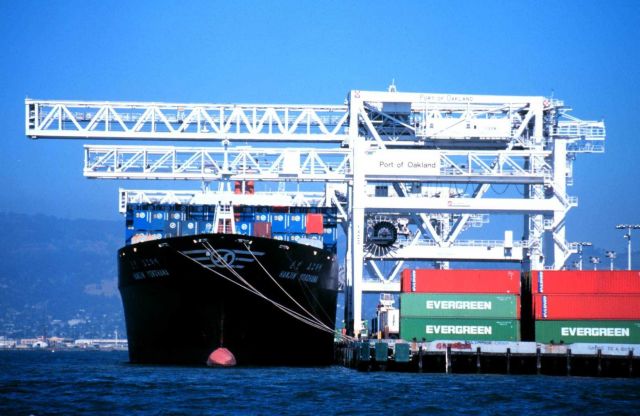 A containership at the Port of Oakland. Picture