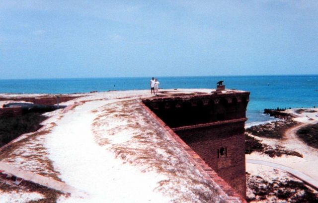 A view looking to the north along a section of the top of Fort Jefferson. Picture