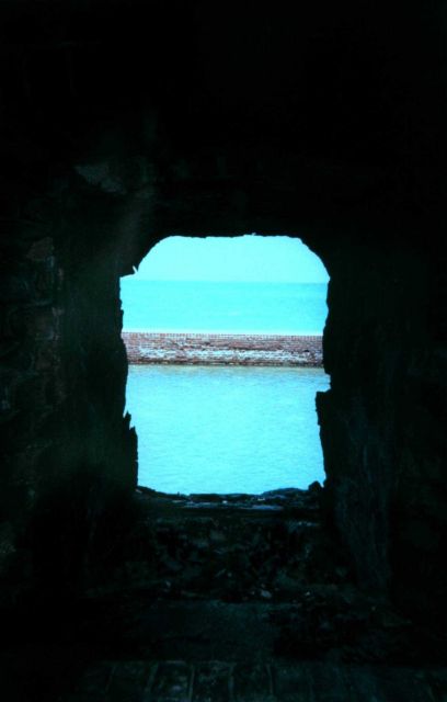 Looking through a cannon port towards the azure waters of the southern Gulf of Mexico Picture
