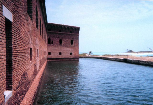 Looking at the outside walls and moat around Fort Jefferson. Picture