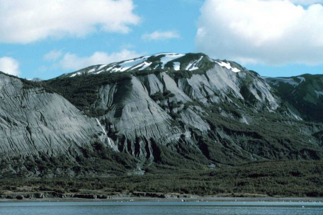 Tilted strata in Tann Fjord. Picture