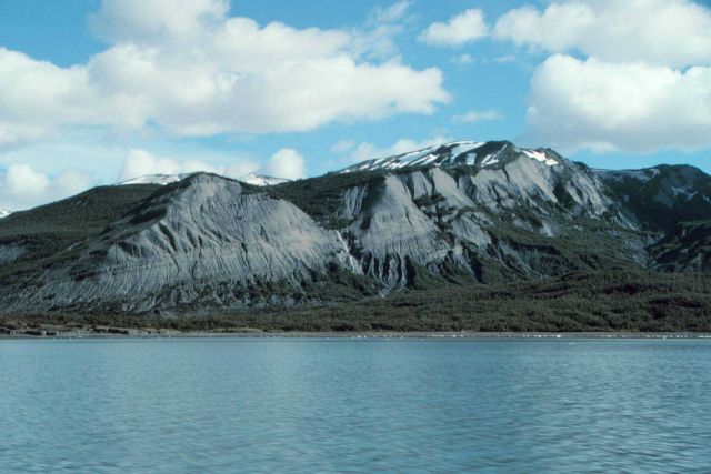 Tilted strata in Tann Fjord. Picture