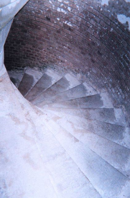 A spiral staircase leading down from the top of Fort Jefferson at Dry Tortugas National Park. Picture