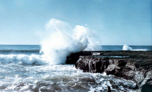 Surf encountering a rocky headland at Soquel Point. Picture