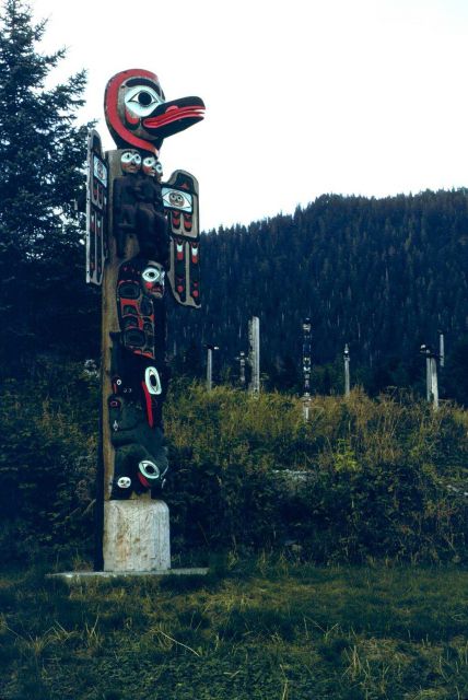 Totem poles Saxman Totem Park. Picture