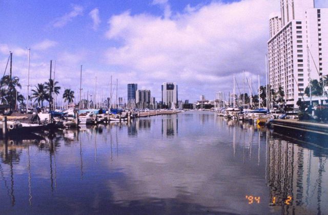 A view at the Ali Wai Yacht Harbor near Waikiki Beach. Picture