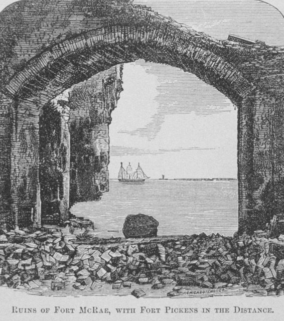 Ruins of Fort McRae with Fort Pickens in the Distance, Pensacola Harbor - in 