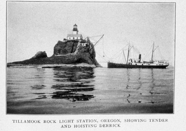 Tillamook Rock Light Station, Oregon, Showing Tender and Hoisting Derrick Picture