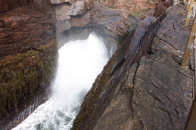 Thunder Hole, spray, water and thunderous sounds following the crash of a North Atlantic swell. Picture