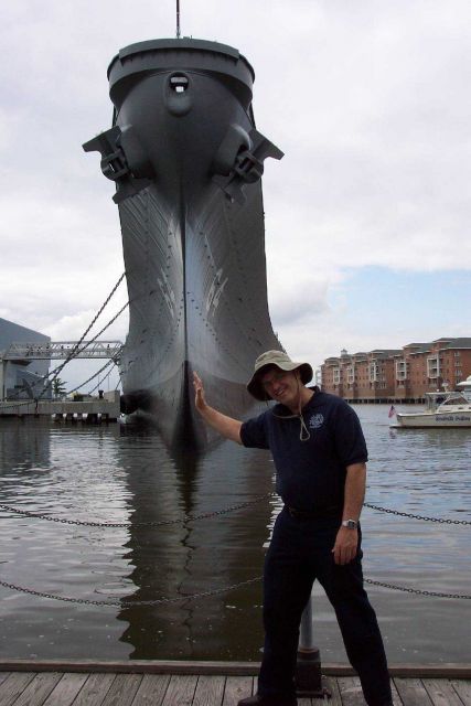 Giving the Battleship Wisconsin a stability test. Picture