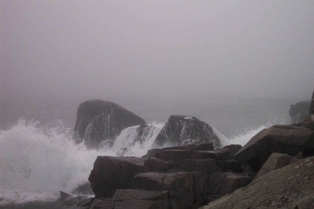 Rock, foam, and fog. Picture